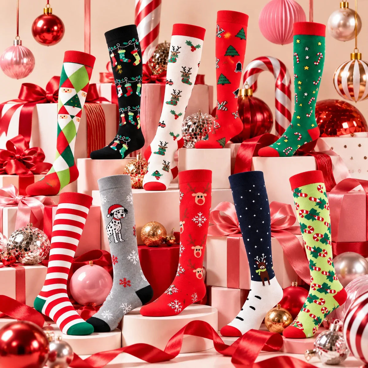ErgiloJoyful- Stödstrumpor med julmotiv
